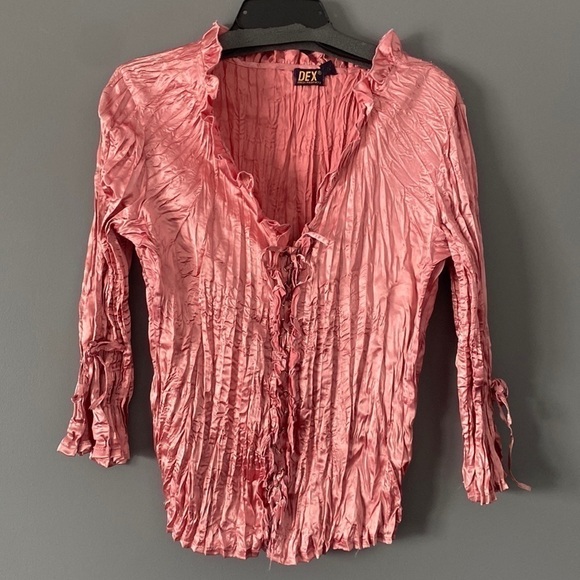 Y2K Whimsigoth Blouse Coquette Pink Satin Lace-Up Top Large - Picture 2 of 11